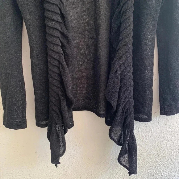 Eileen Fisher Black Ruffle Open Front Cardigan Top Rayon Linen Size Small - Picture 3 of 7